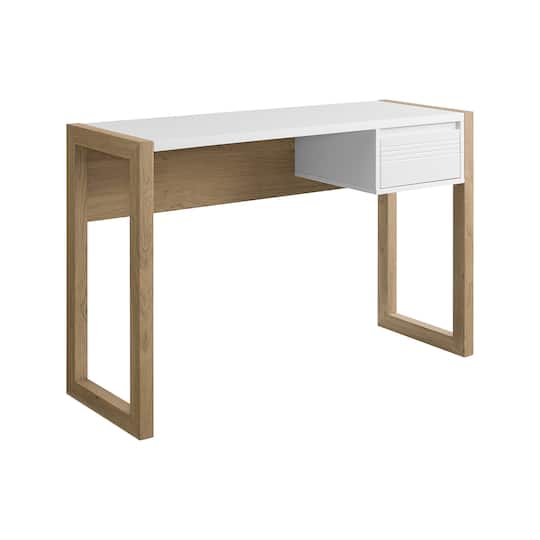Walker Edison 46" English Oak/Solid White Fluted Drawer Writing Desk